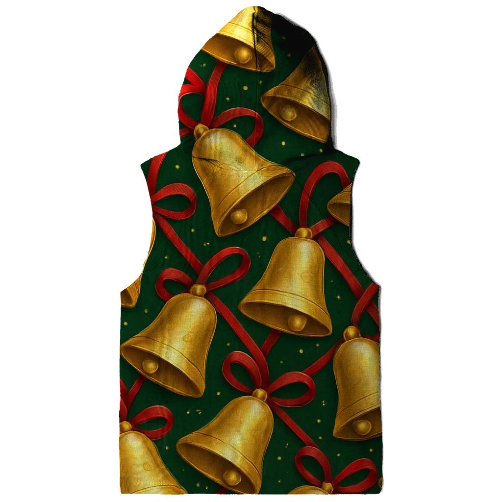 Golden Christmas Bells Tessellation On Forest Green lightweight hoodies