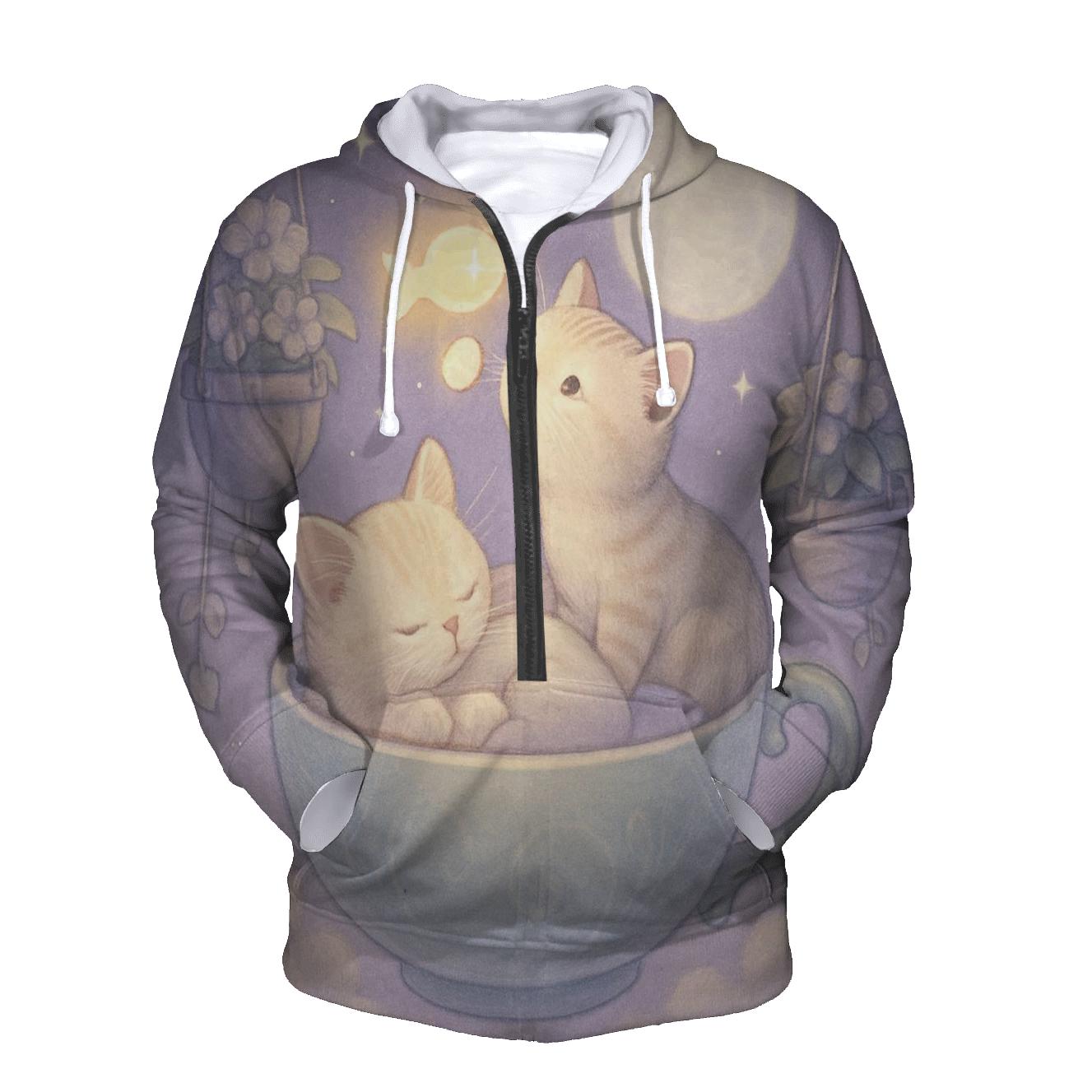 Moonlit Tea Garden Cats pullover hoodies