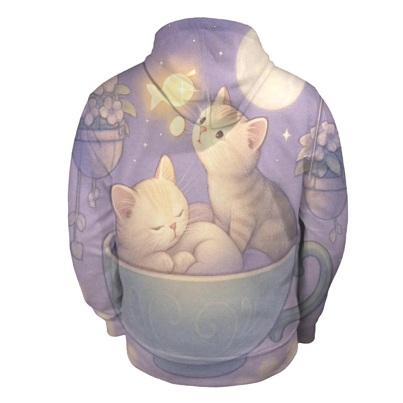 Moonlit Tea Garden Cats pullover hoodies