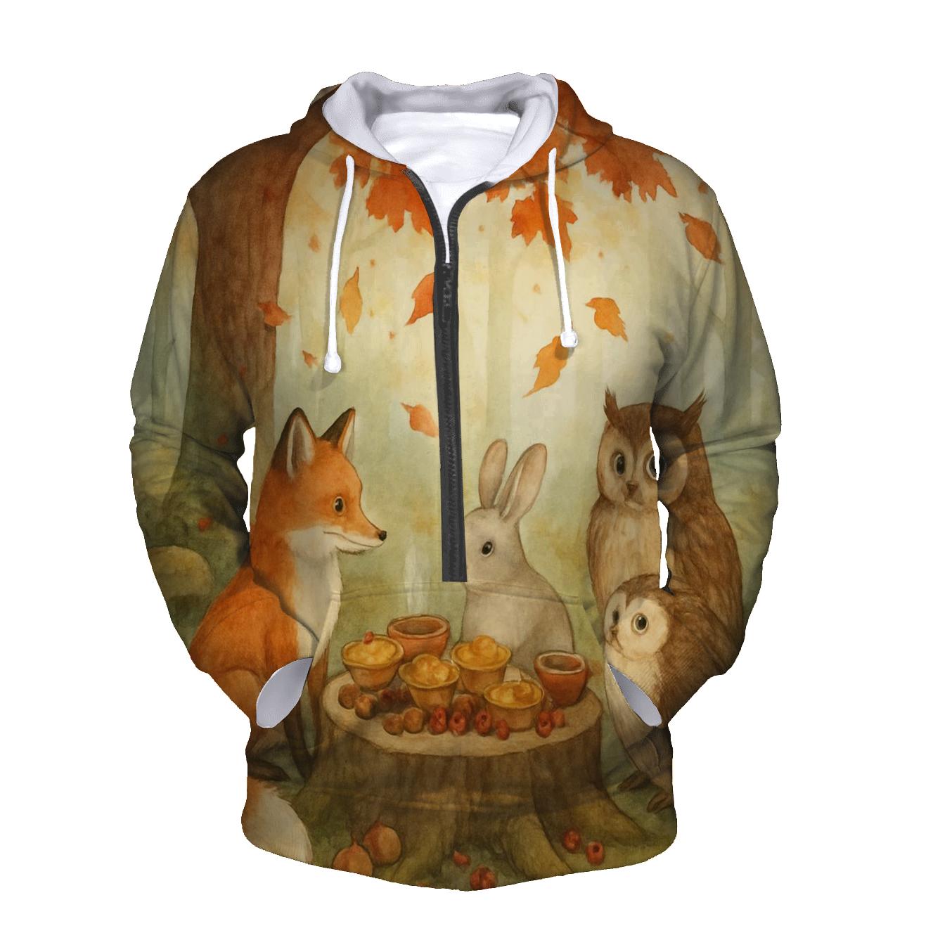 Woodland Friends Feast Beneath The Maple Tree premium hoodies