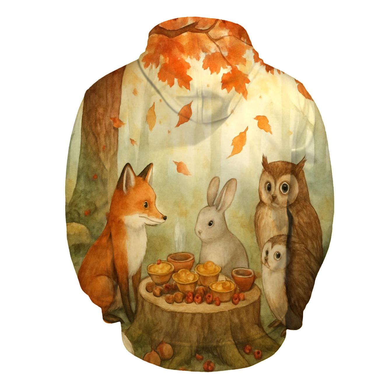 Woodland Friends Feast Beneath The Maple Tree premium hoodies
