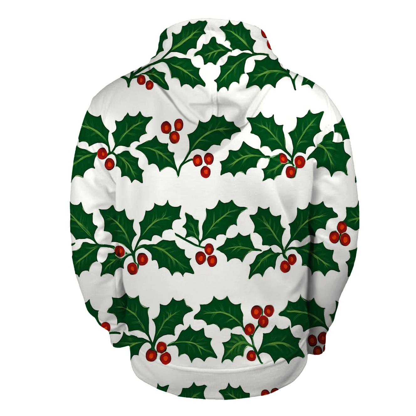 Green Holly Garland Wave On Snow White embroidered hoodies