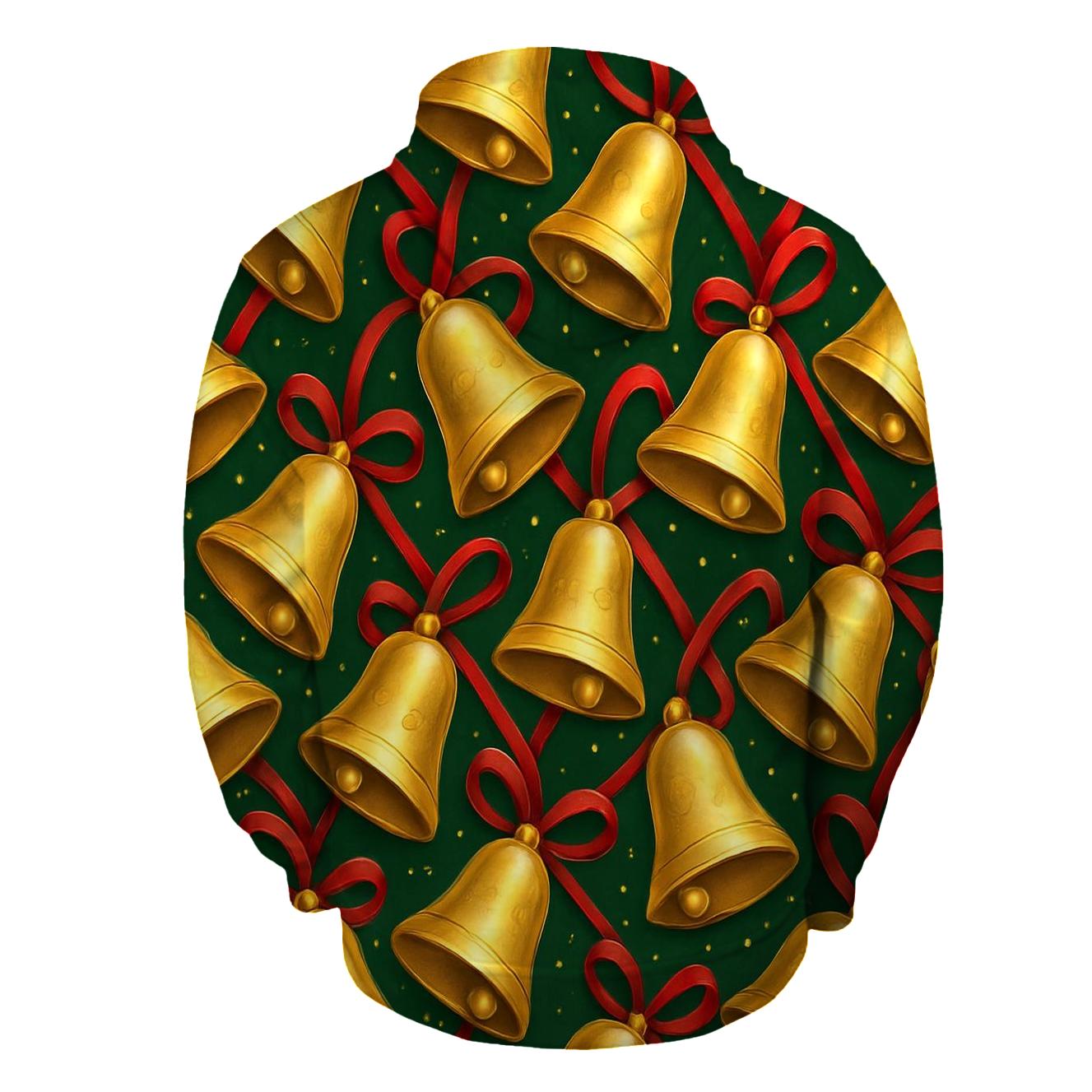 Golden Christmas Bells Tessellation On Forest Green lightweight hoodies