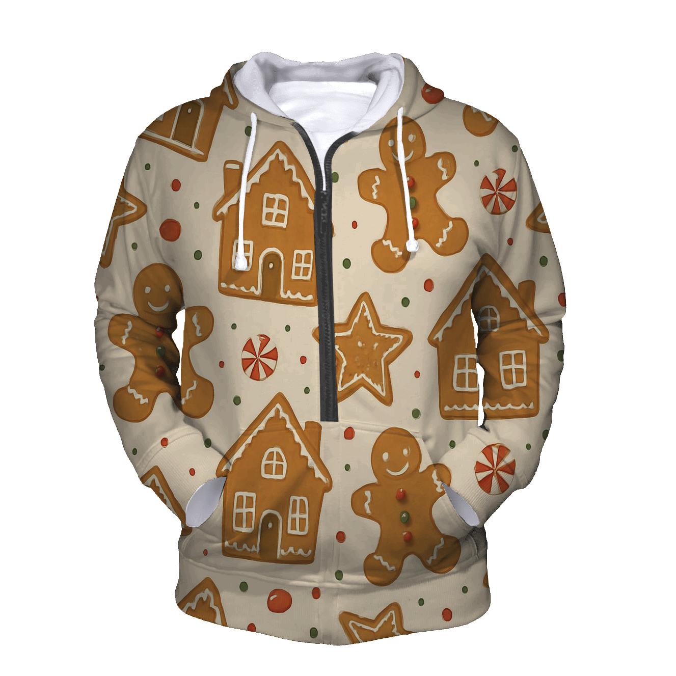 Gingerbread Village Scatter On Cream zip-up hoodies
