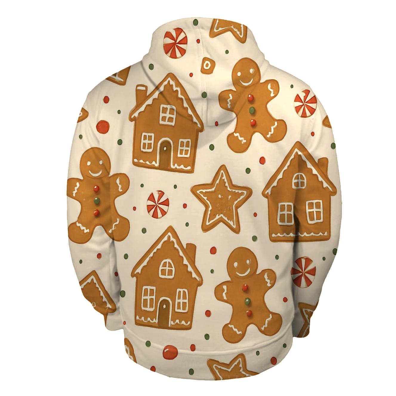 Gingerbread Village Scatter On Cream zip-up hoodies