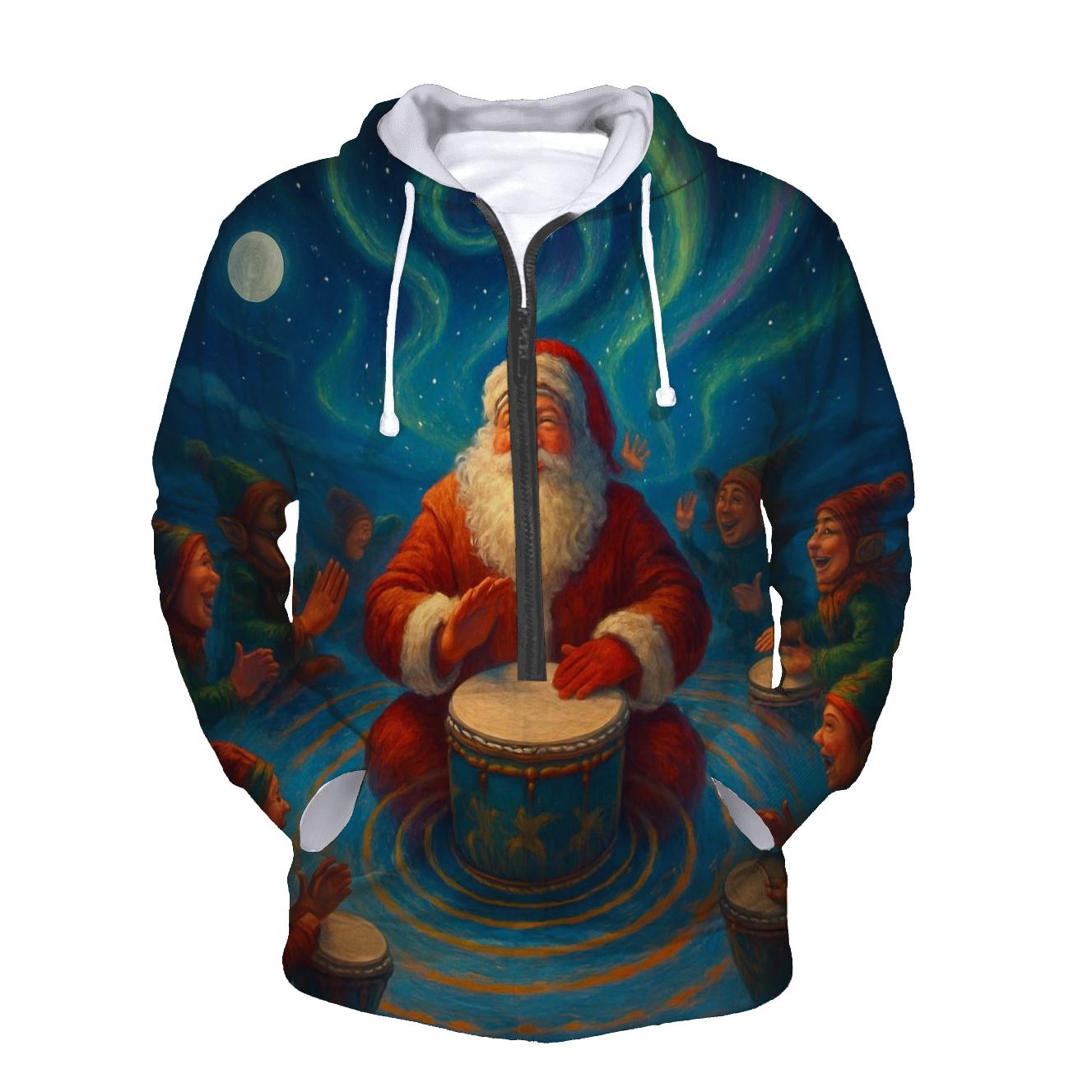 Northern Lights Drum Circle Santa lightweight hoodies