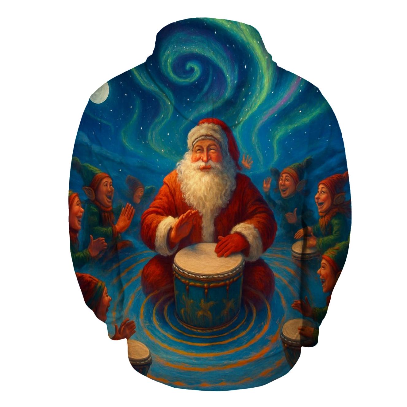 Northern Lights Drum Circle Santa lightweight hoodies