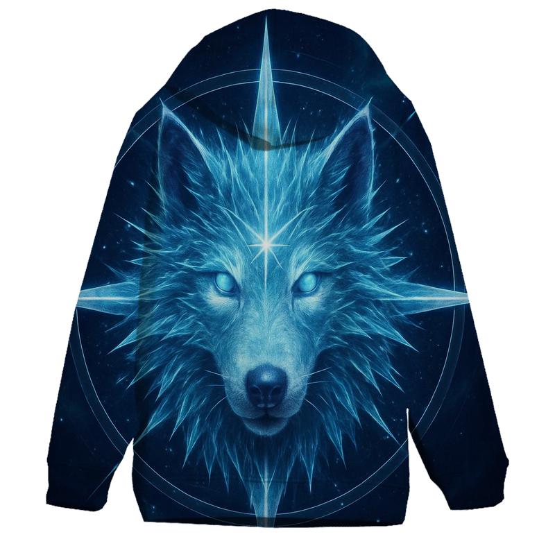 Celestial Frost Wolf Compass zip-up hoodies
