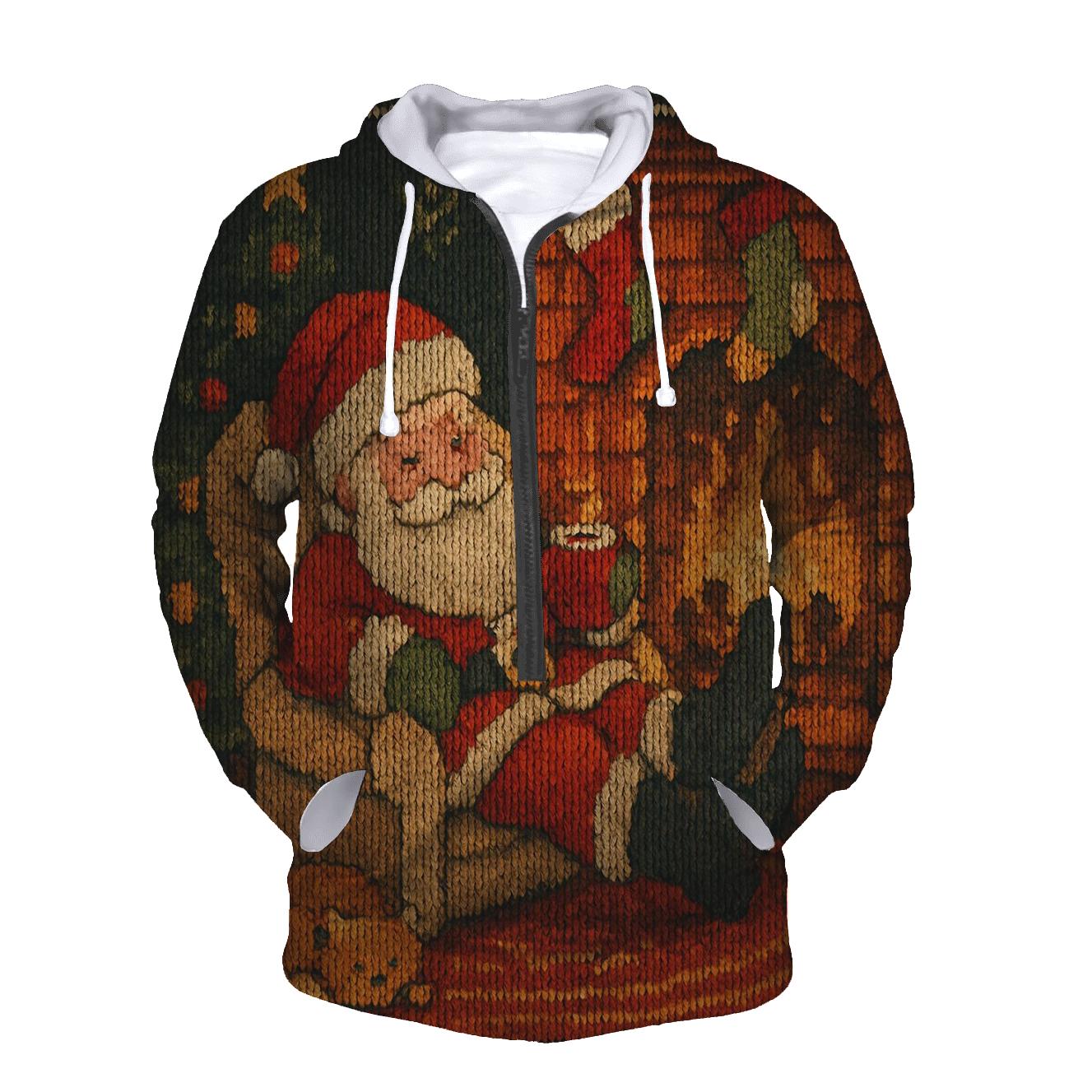 Cozy Fireplace Knitted Santa Scene graphic hoodies