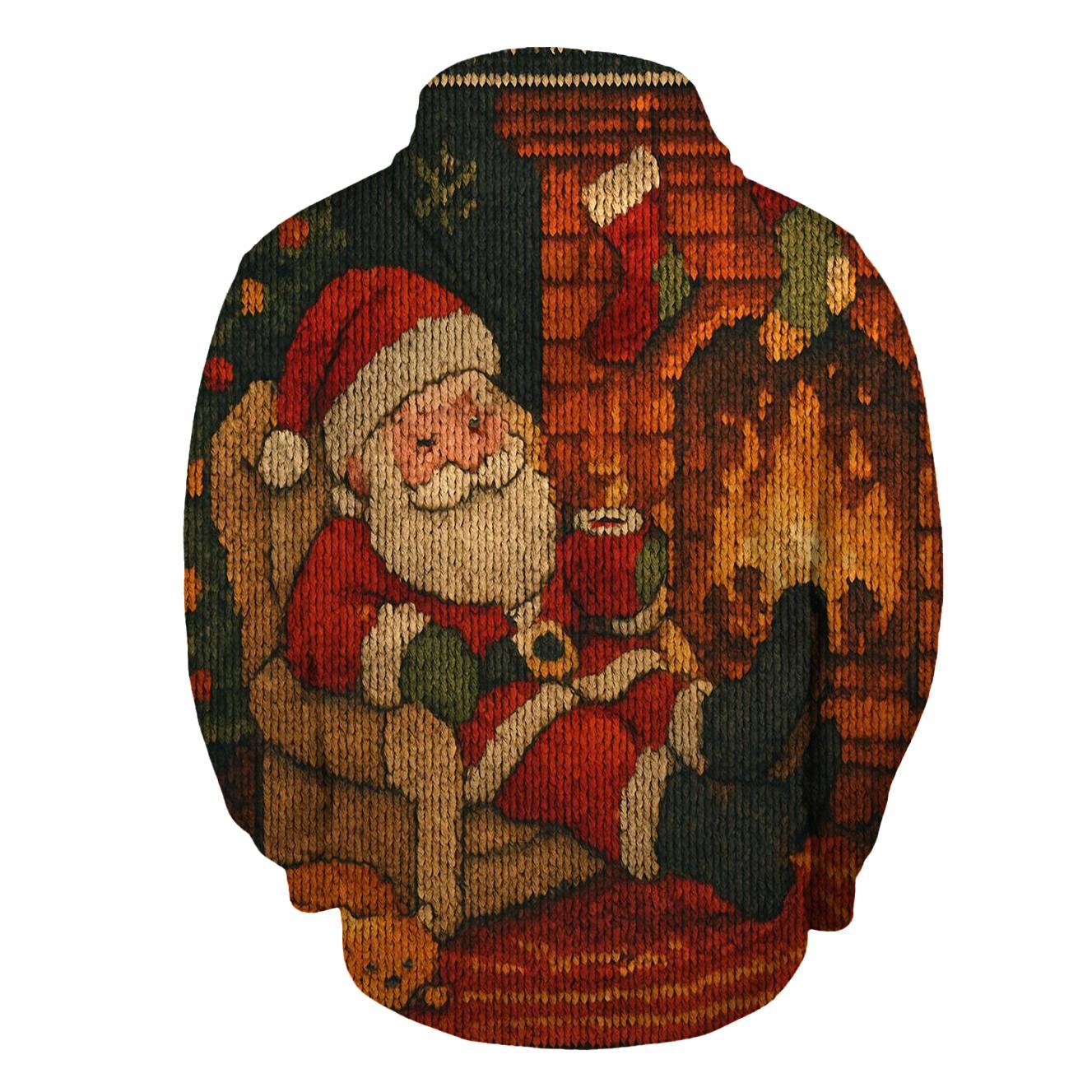 Cozy Fireplace Knitted Santa Scene graphic hoodies