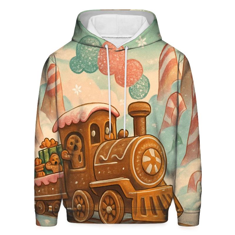 Gingerbread Train Through Candy Cane Canyon heavyweight hoodies