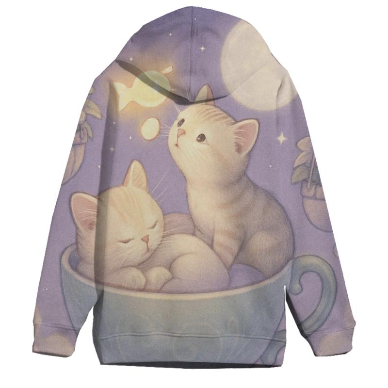 Moonlit Tea Garden Cats zip-up hoodies