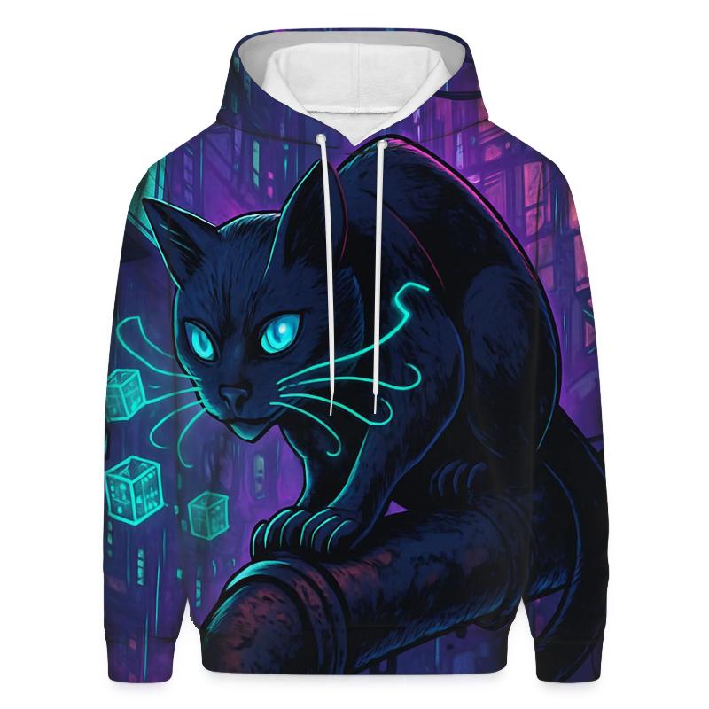 Neon Alley Hacker Cat printed hoodies