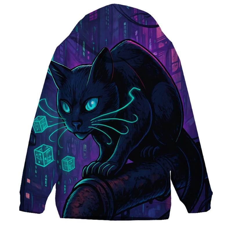 Neon Alley Hacker Cat printed hoodies