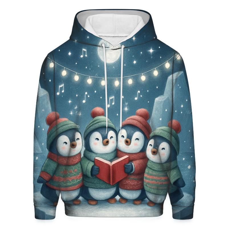 Penguin Carolers On Floating Ice Stage embroidered hoodies