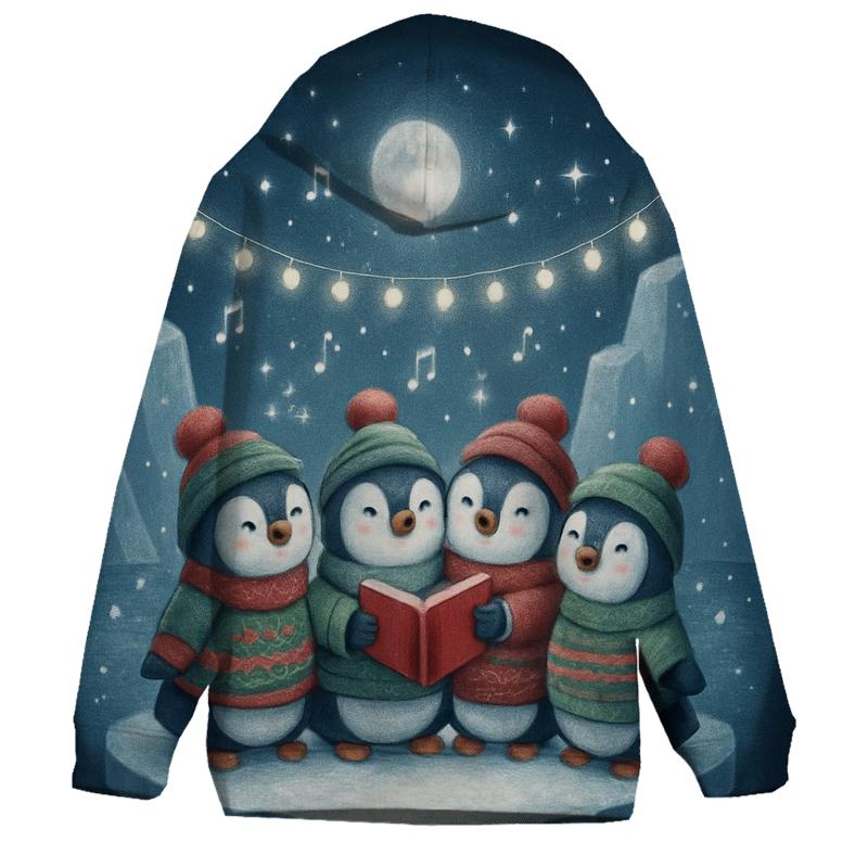 Penguin Carolers On Floating Ice Stage embroidered hoodies