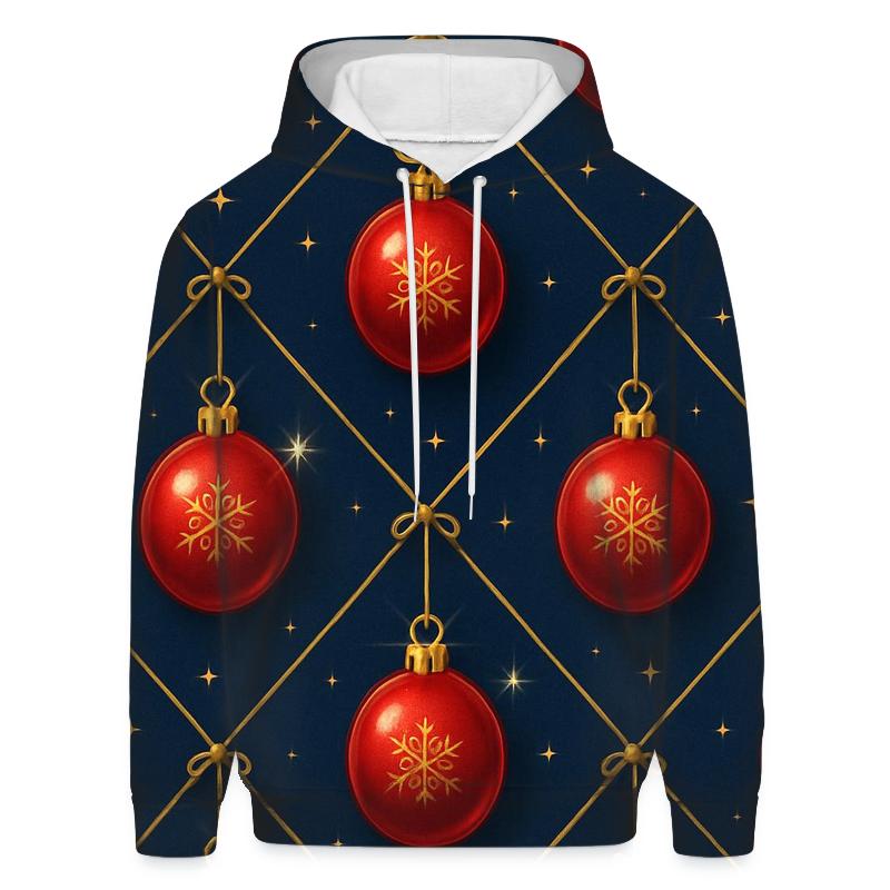 Crimson Christmas Ornaments Lattice On Midnight Field heavyweight hoodies
