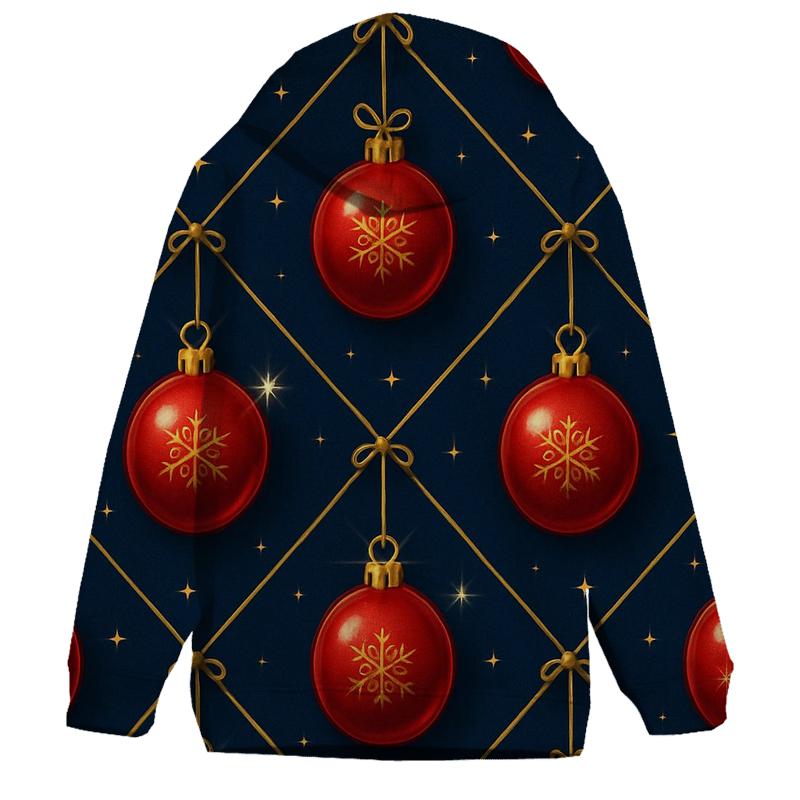 Crimson Christmas Ornaments Lattice On Midnight Field heavyweight hoodies