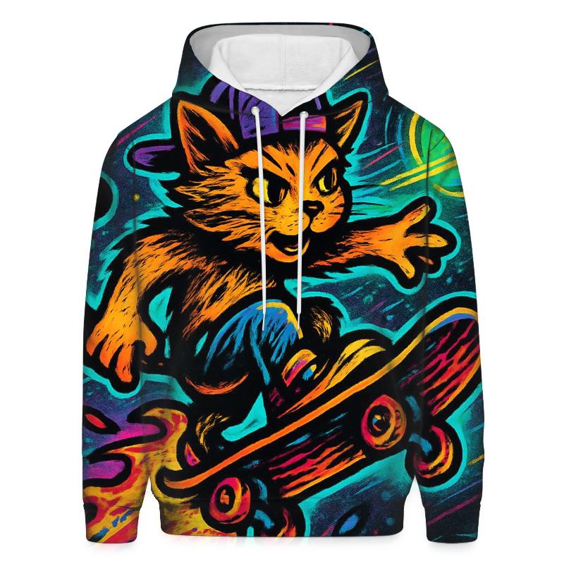 Galactic Skater Cat Comet Ride pullover hoodies