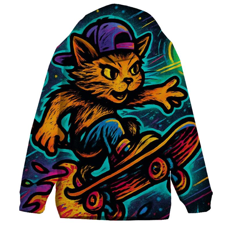 Galactic Skater Cat Comet Ride pullover hoodies