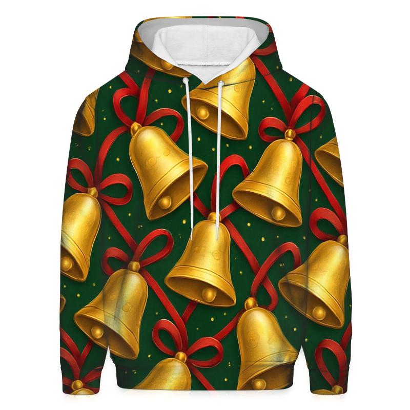 Golden Christmas Bells Tessellation On Forest Green hoodie trends