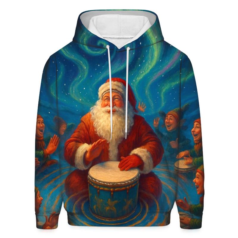 Northern Lights Drum Circle Santa graphic hoodies