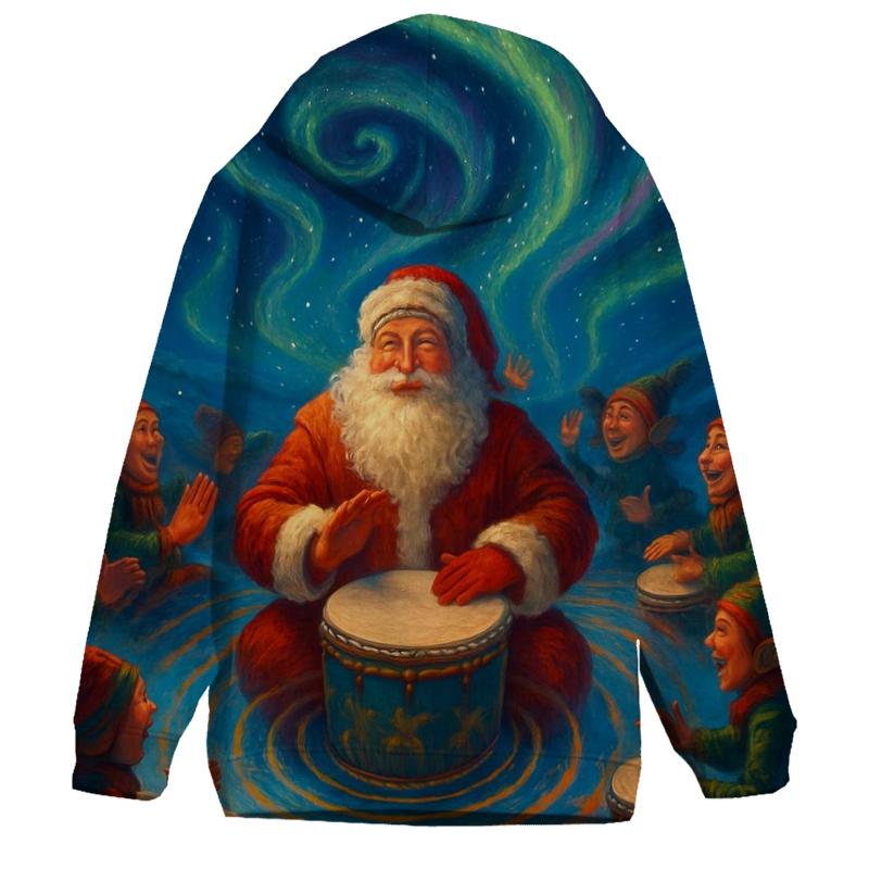 Northern Lights Drum Circle Santa graphic hoodies