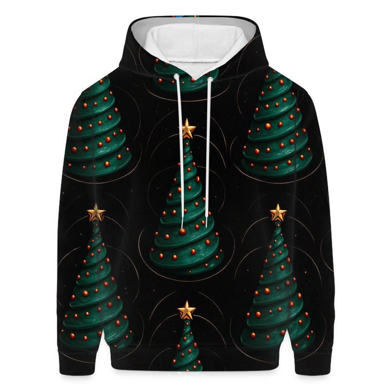 Emerald Christmas Tree Spiral Cones On Black graphic hoodies