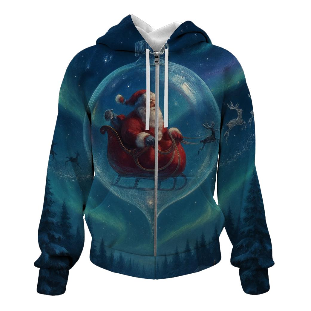 Santa In The Northern Lights Hot Air Bauble hoodie designs