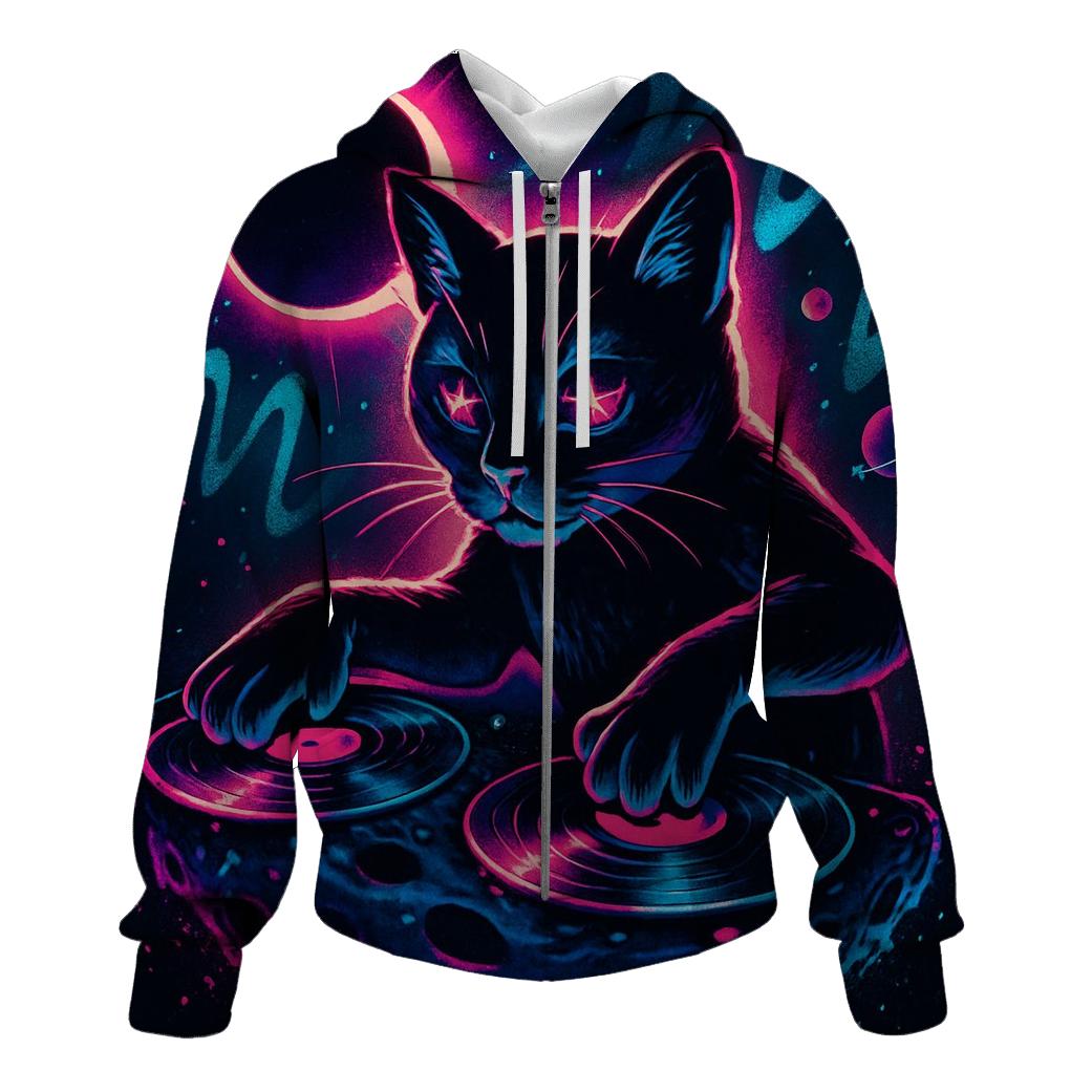 Celestial DJ Cat Eclipse designer hoodies