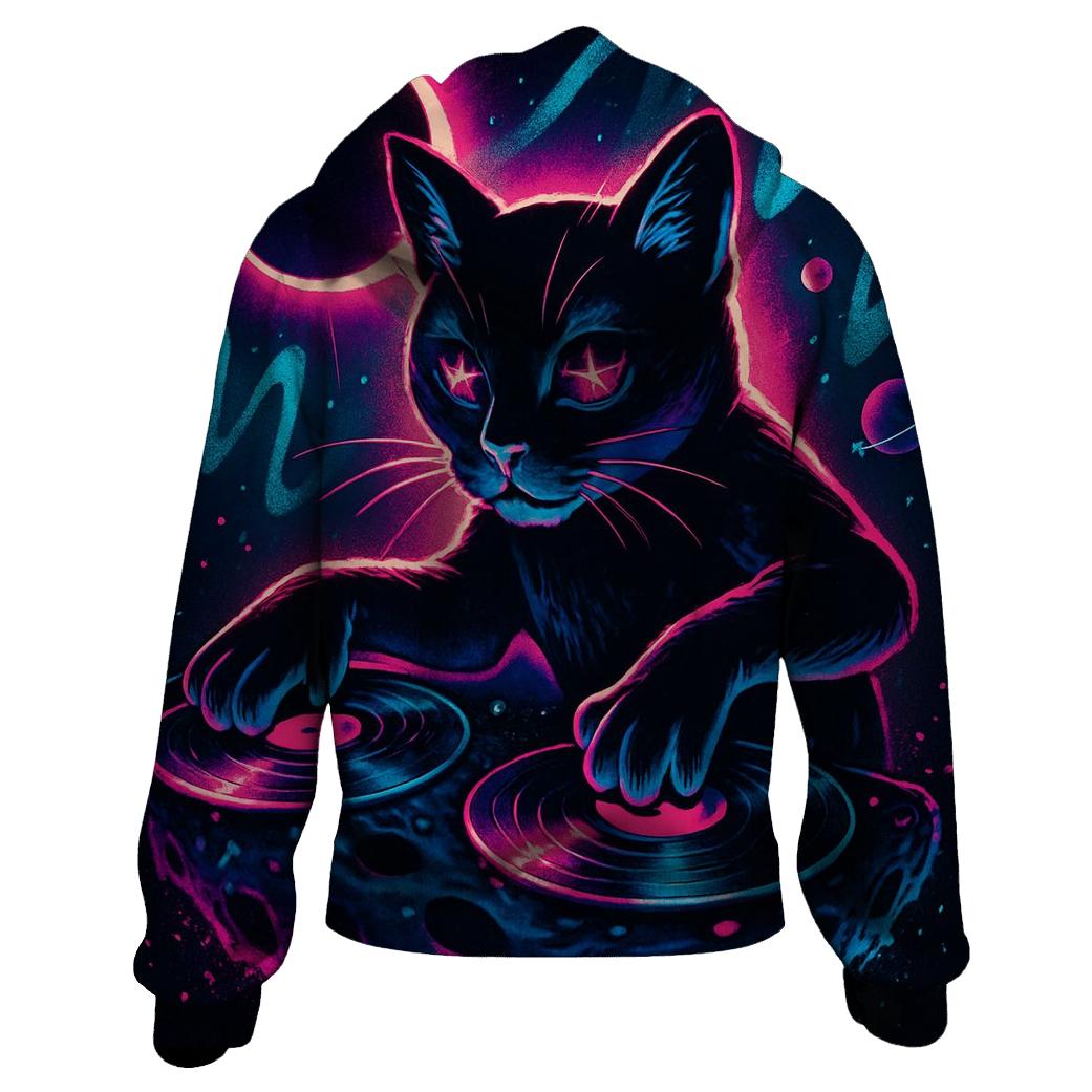Celestial DJ Cat Eclipse designer hoodies