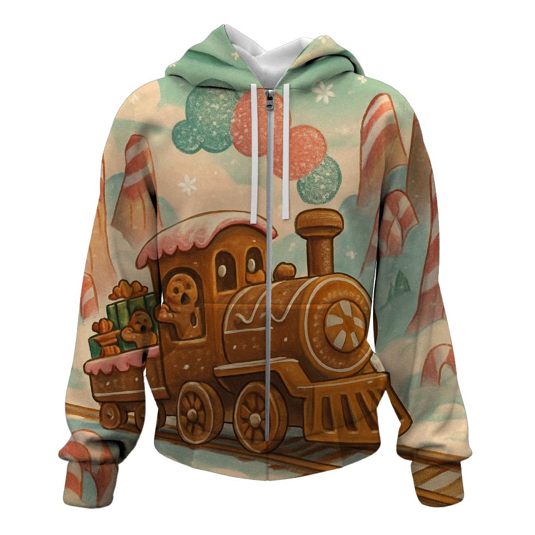 Gingerbread Train Through Candy Cane Canyon graphic hoodies