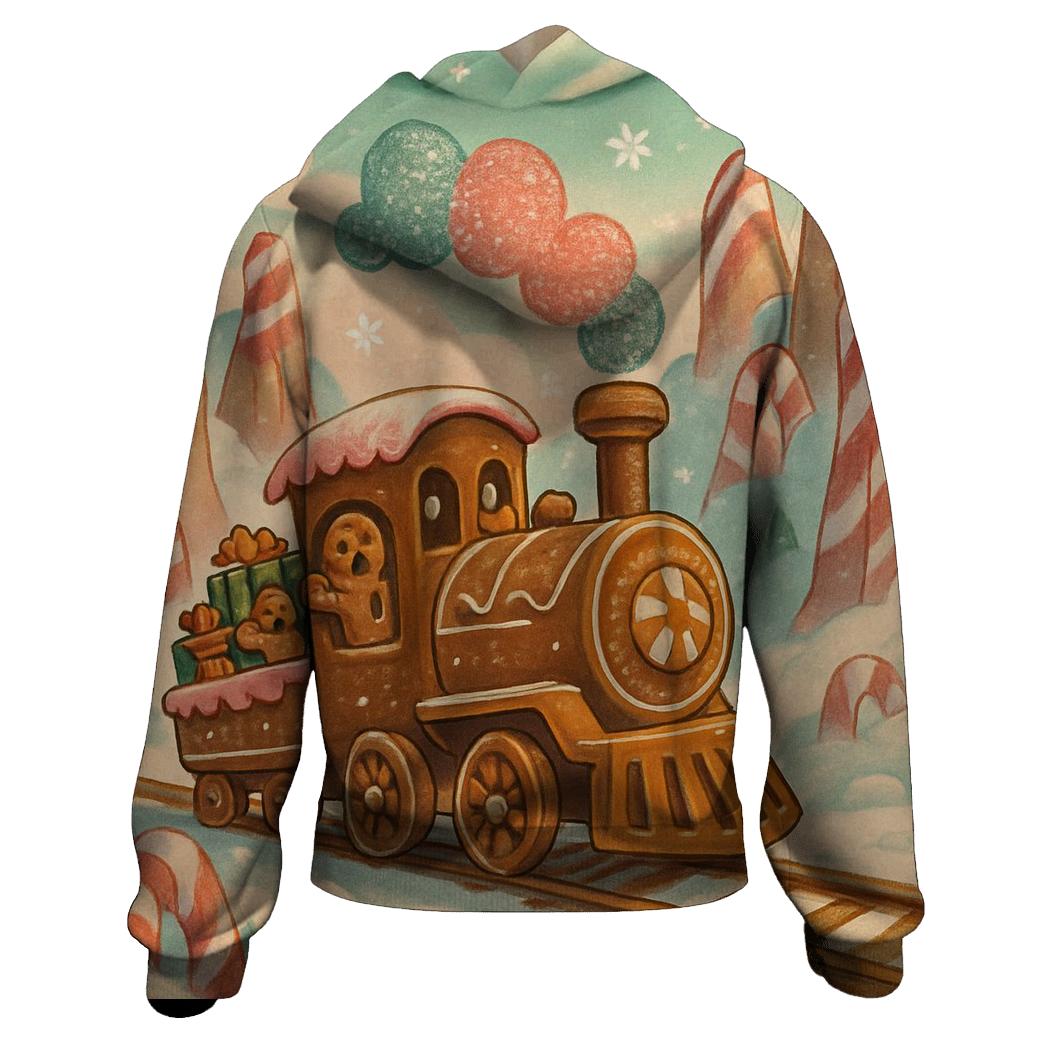 Gingerbread Train Through Candy Cane Canyon graphic hoodies