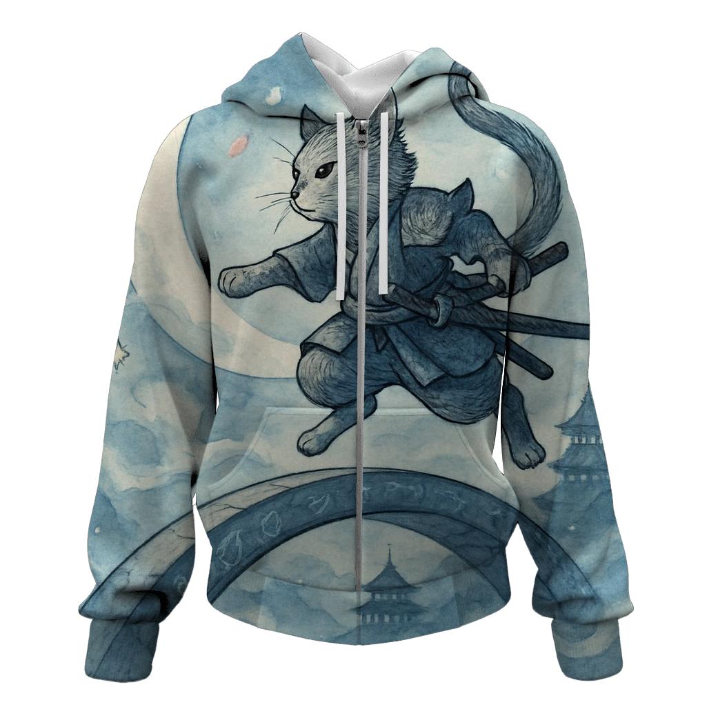 Samurai Moonstep Cat printed hoodies