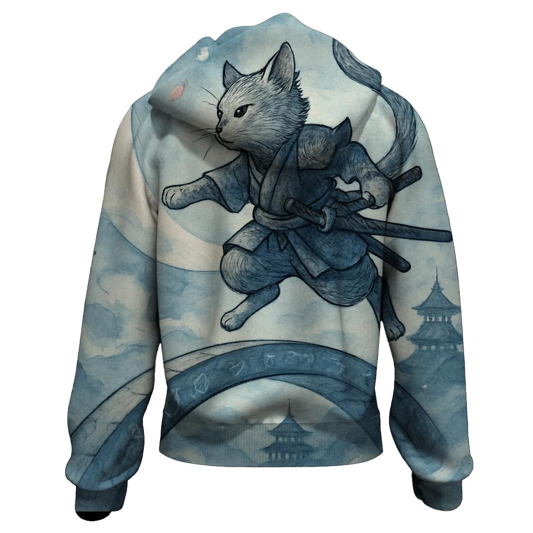 Samurai Moonstep Cat printed hoodies