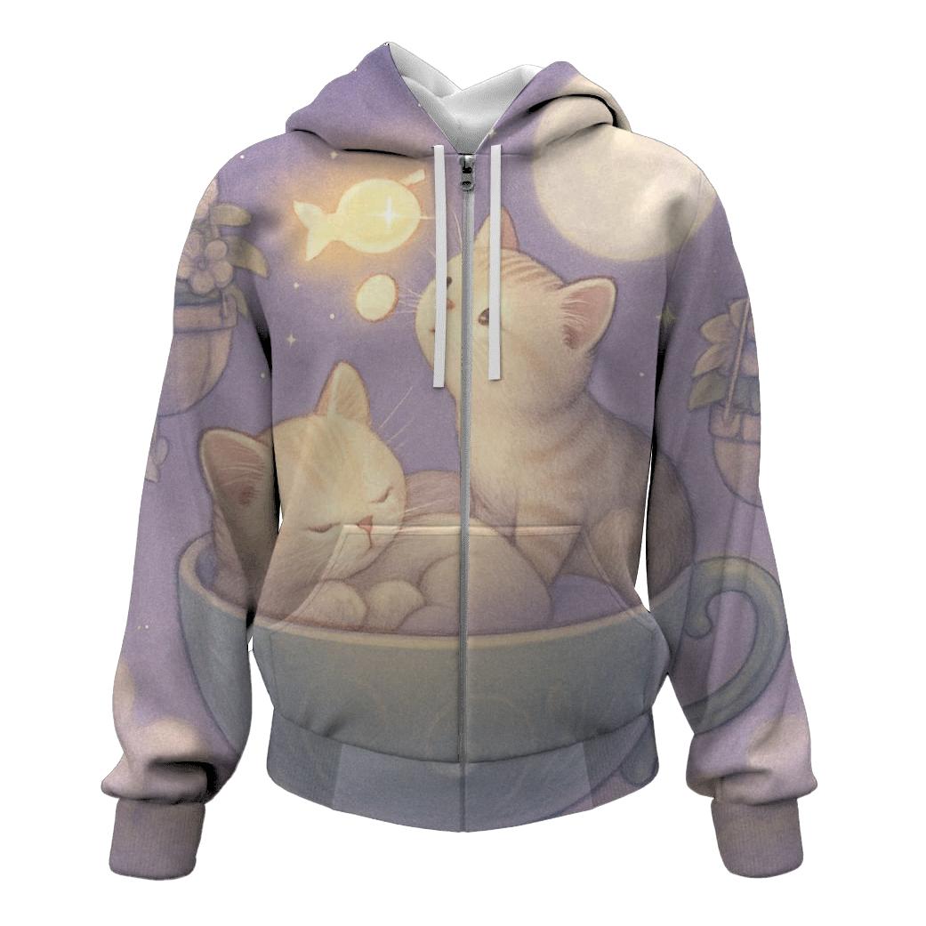 Moonlit Tea Garden Cats printed hoodies
