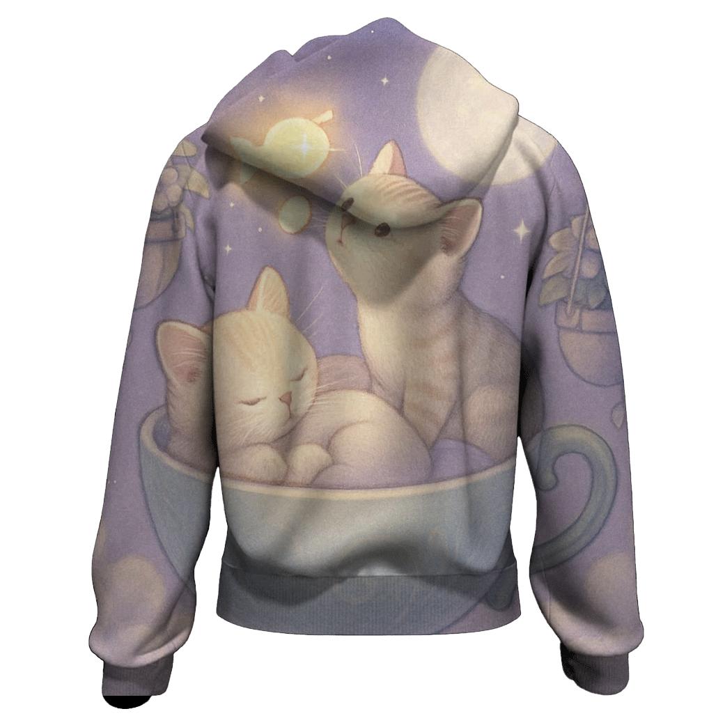 Moonlit Tea Garden Cats printed hoodies