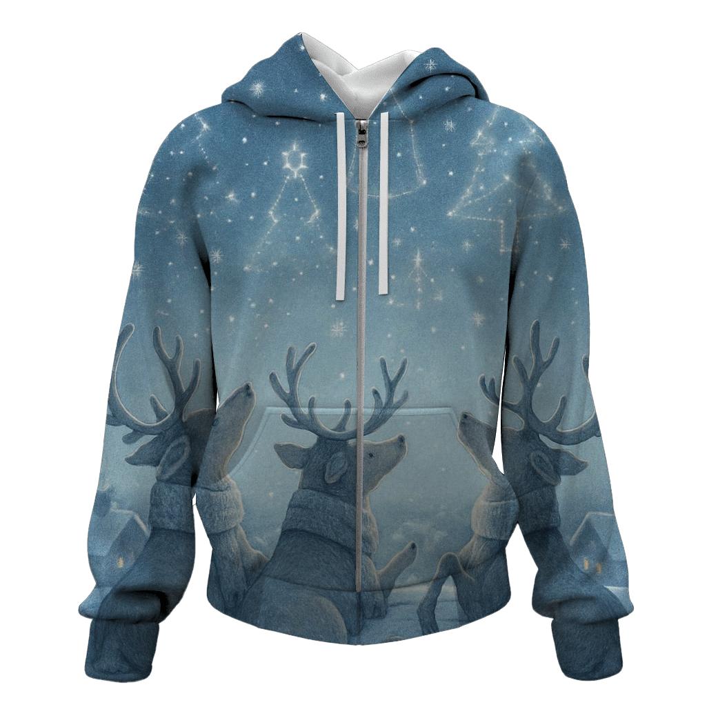 Reindeer Stargazing On The Rooftop embroidered hoodies