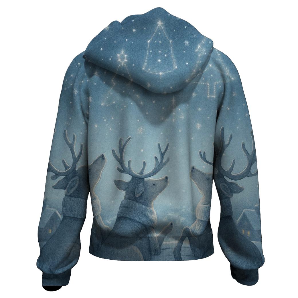 Reindeer Stargazing On The Rooftop embroidered hoodies
