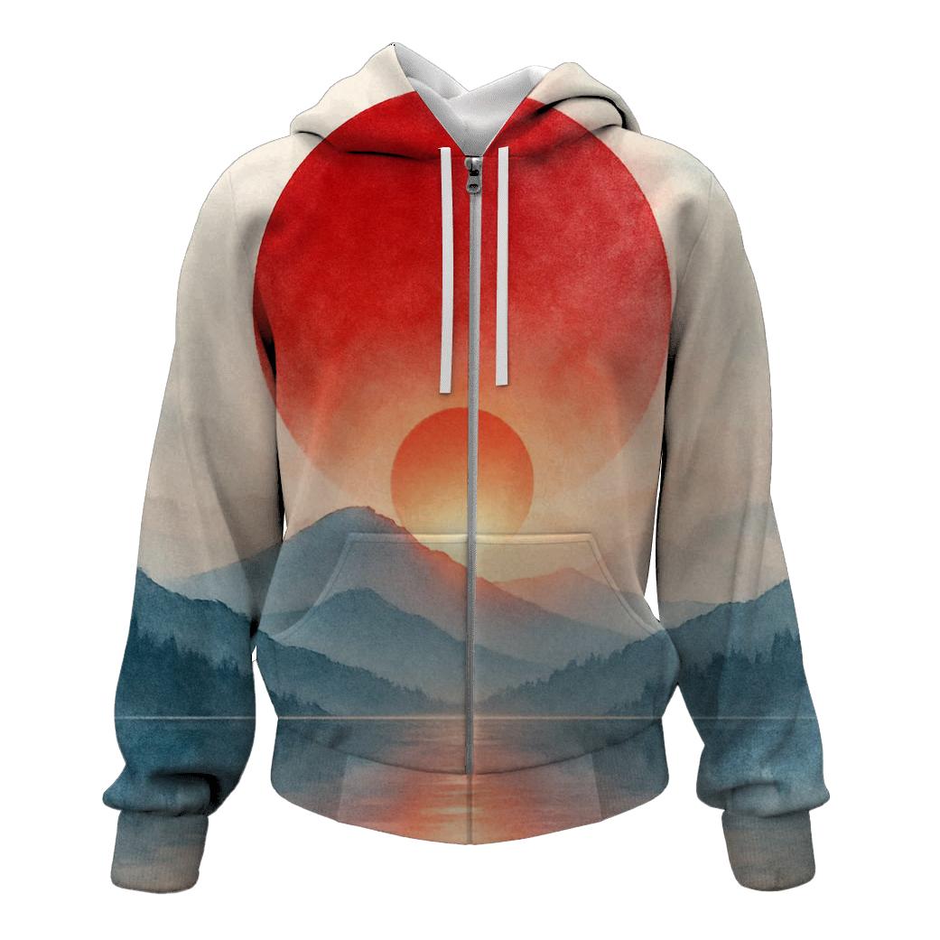 Rising Sun Over Kyoto Peaks lightweight hoodies