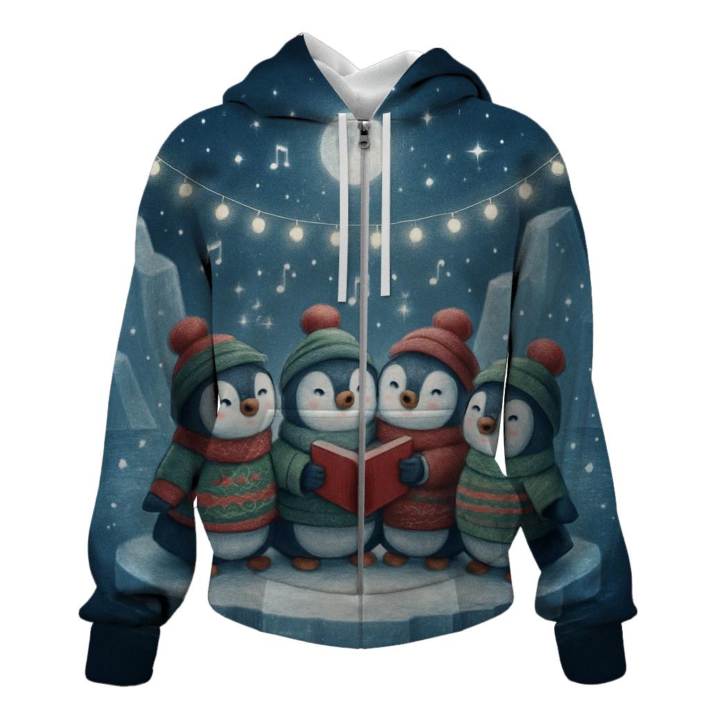 Penguin Carolers On Floating Ice Stage printed hoodies