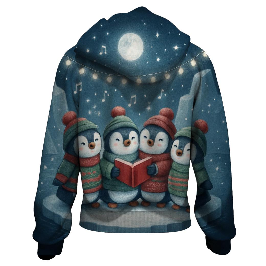 Penguin Carolers On Floating Ice Stage printed hoodies
