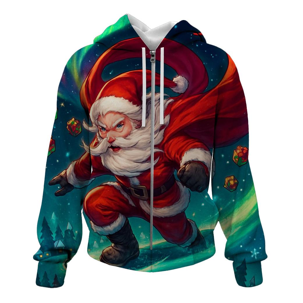 Aurora Trail Snowboarder Santa designer hoodies