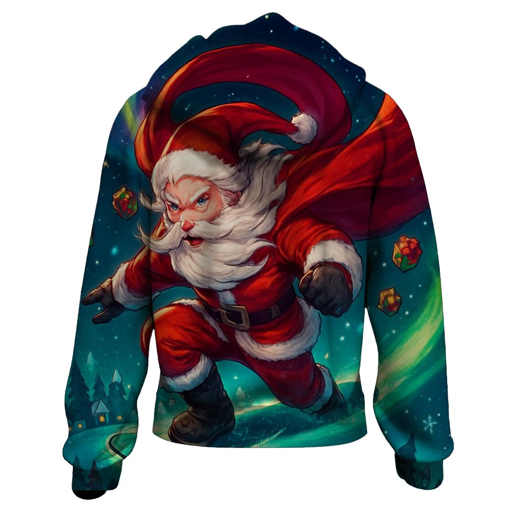 Aurora Trail Snowboarder Santa designer hoodies