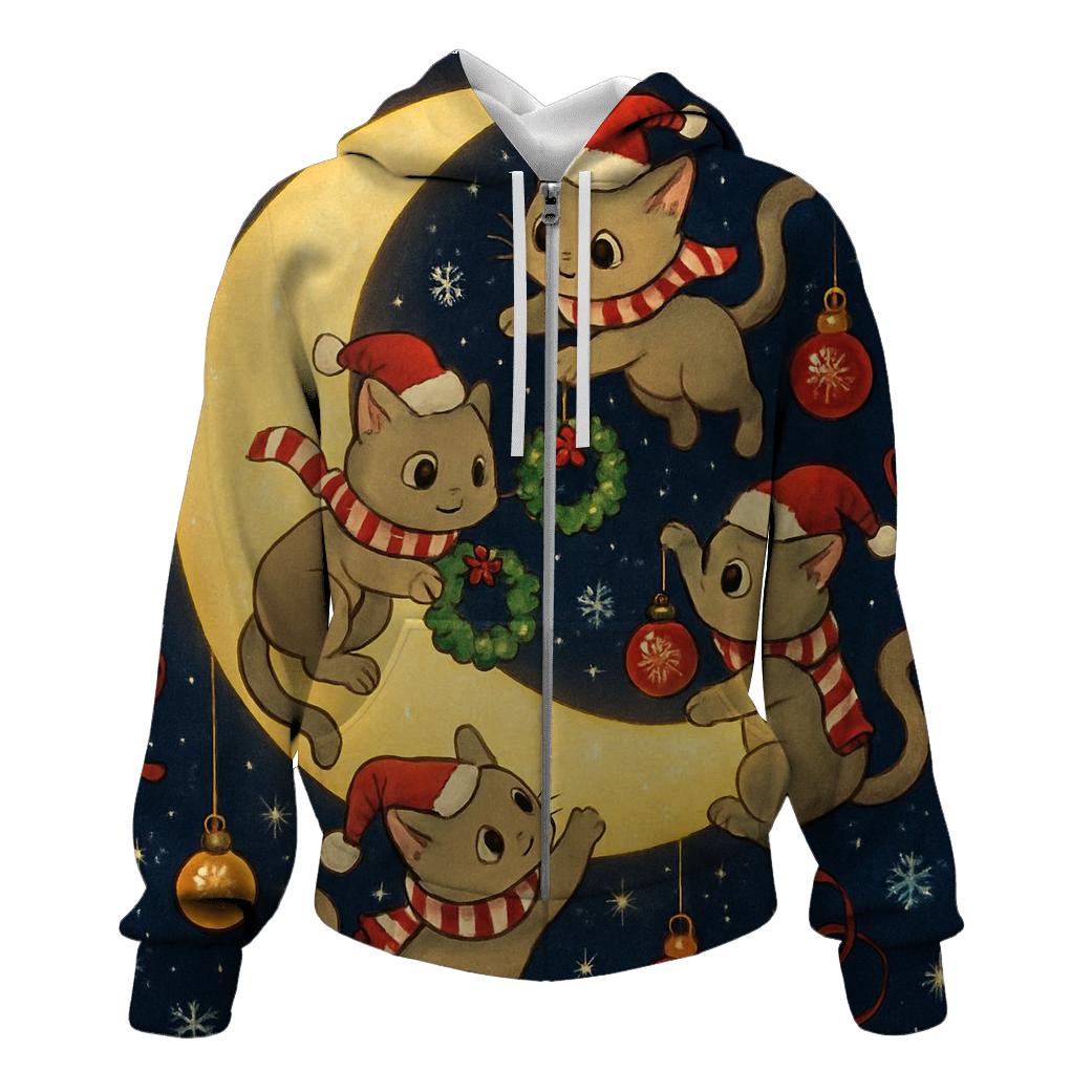 Christmas Cats Decorating The Moon pullover hoodies