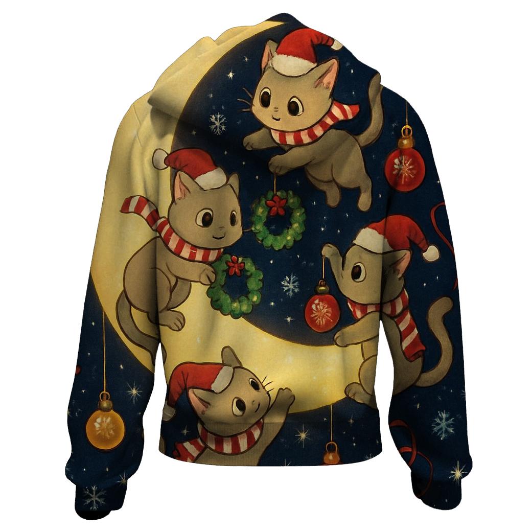 Christmas Cats Decorating The Moon pullover hoodies