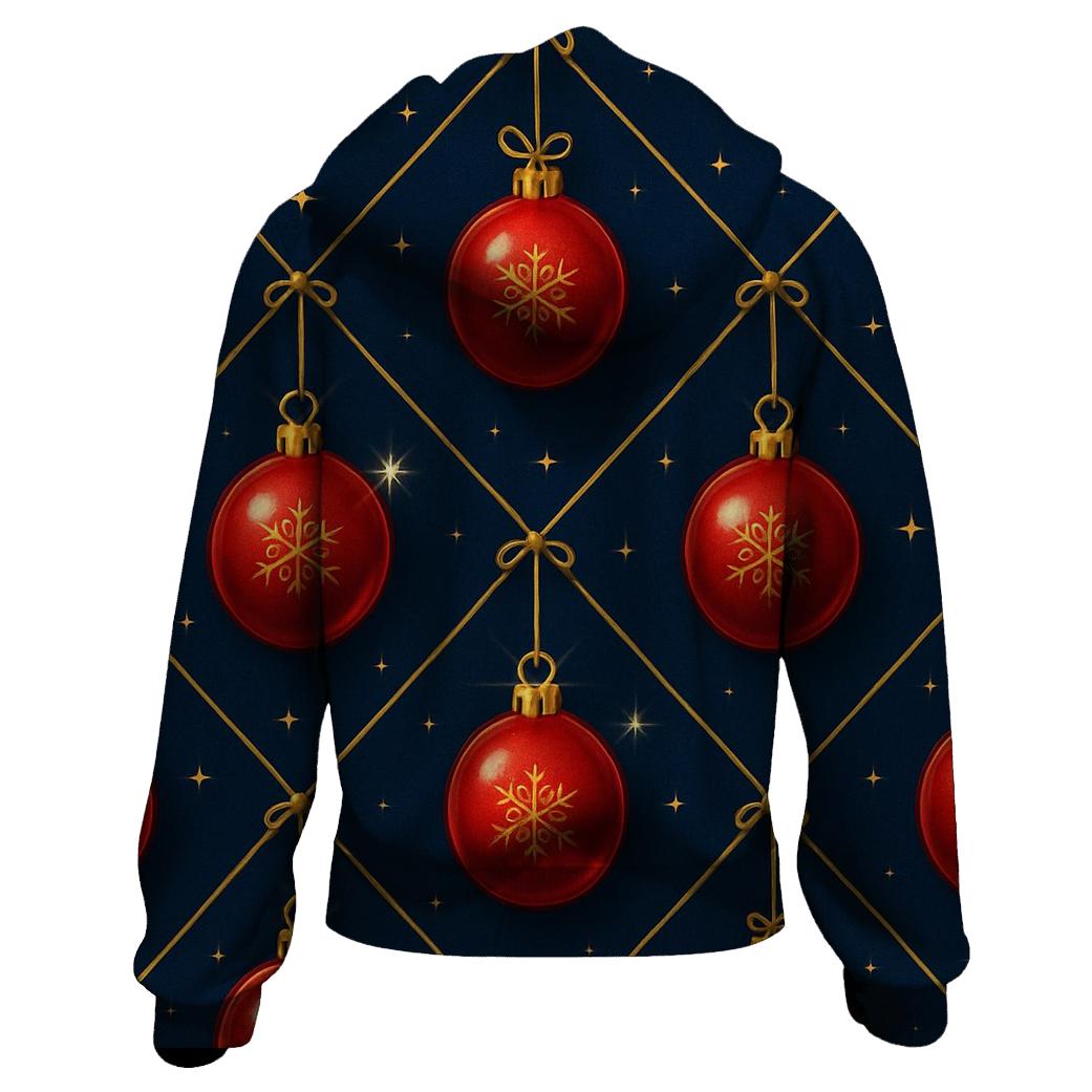 Crimson Christmas Ornaments Lattice On Midnight Field embroidered hoodies