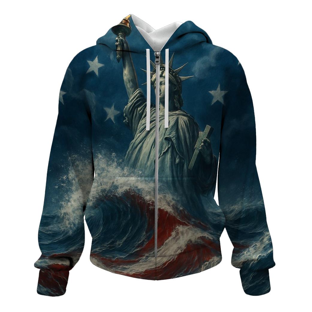 Liberty Rising From Ocean Stripes heavyweight hoodies