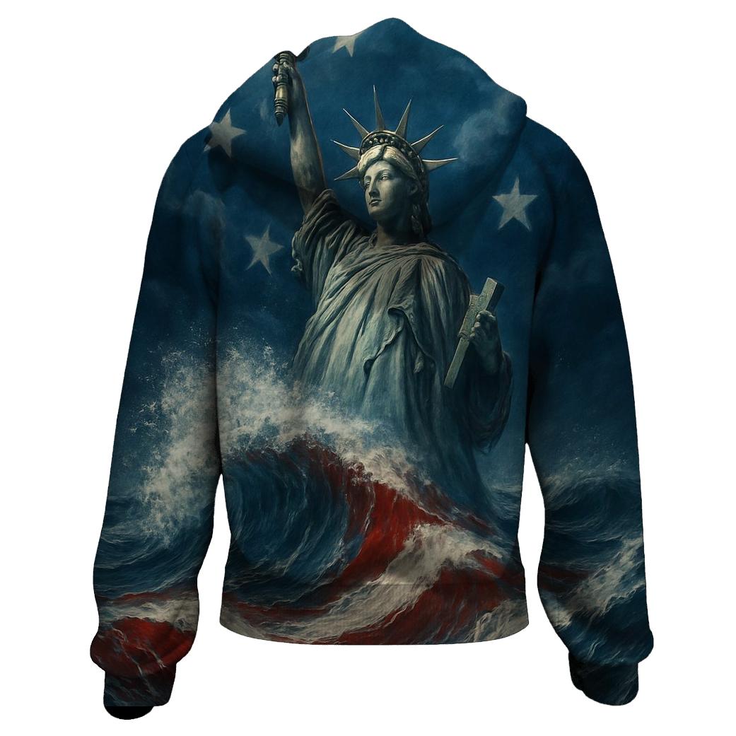 Liberty Rising From Ocean Stripes heavyweight hoodies