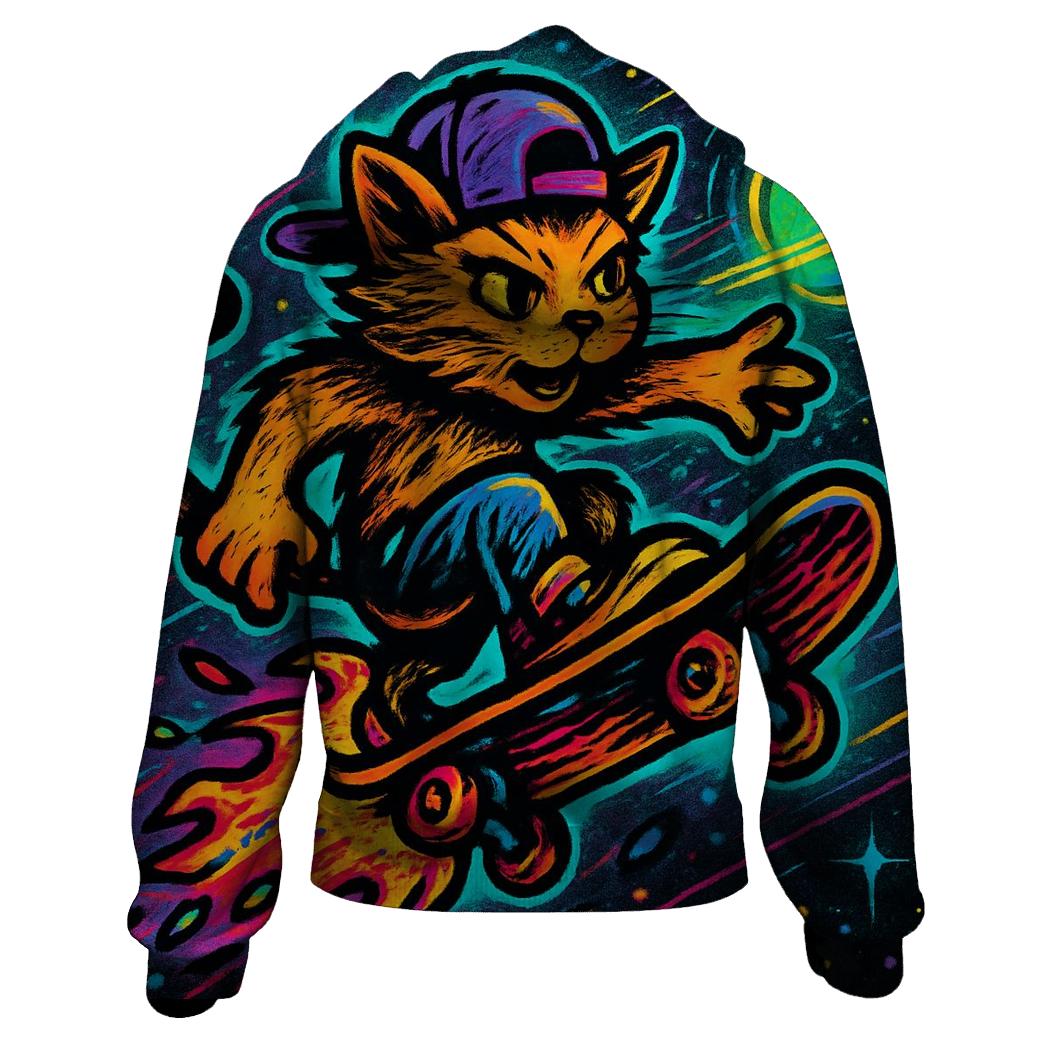 Galactic Skater Cat Comet Ride zip-up hoodies